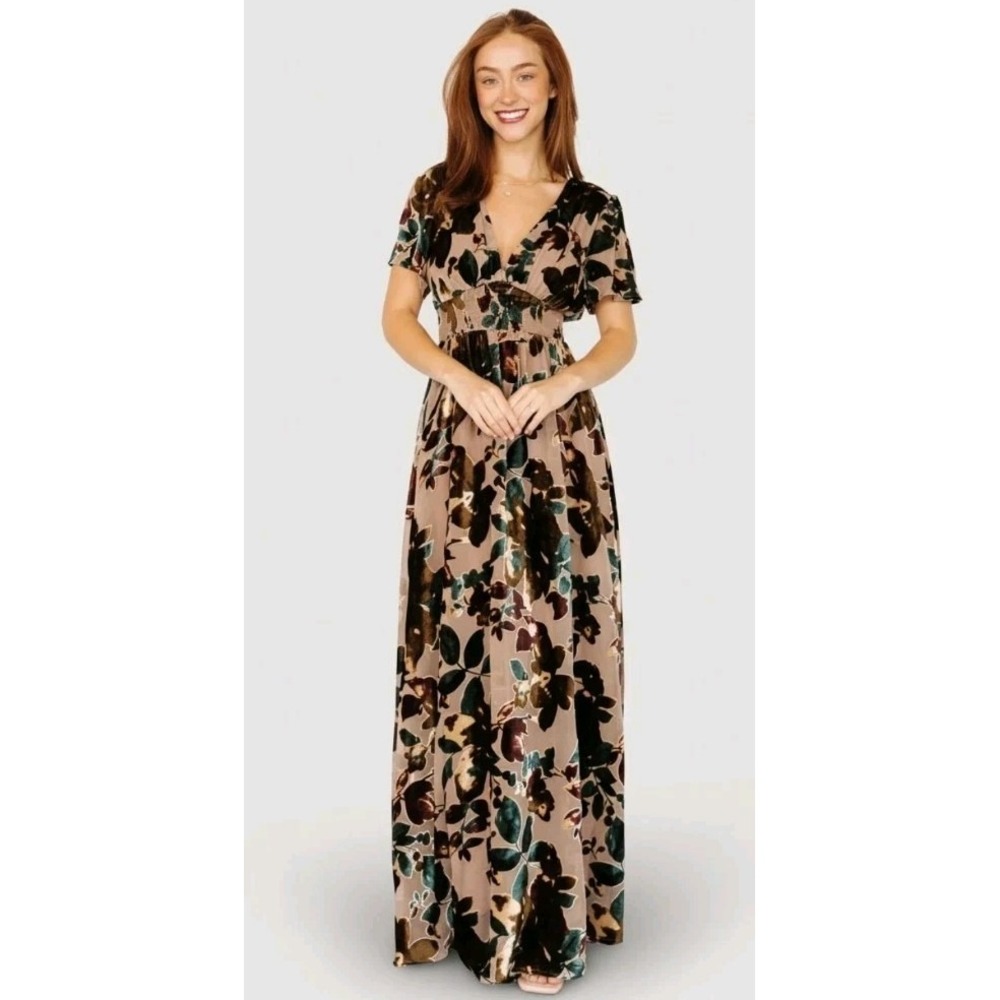 Balticborn Valen Maxi Dress Size Small Burnout Velvet Metallic Floral